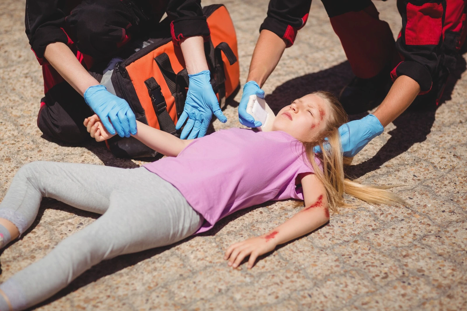 A truck crash victim receiving hospital care