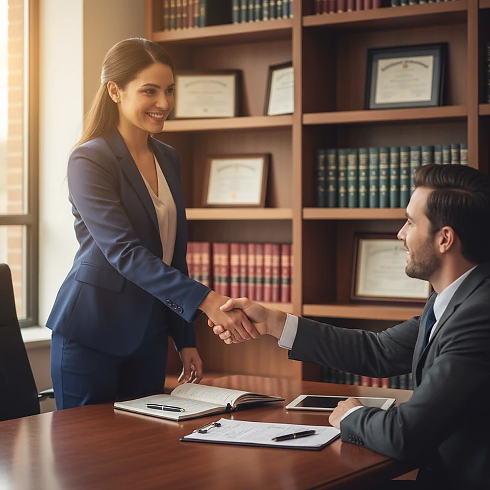 A client shaking hands with a personal injury attorney
